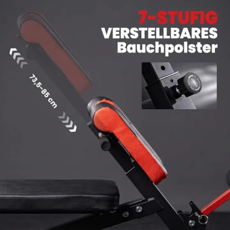 HOMCOM Hantelbank, Verstellbar, Stahl, bis 120 kg belastbar, Schwarz/Rot – Bild 5