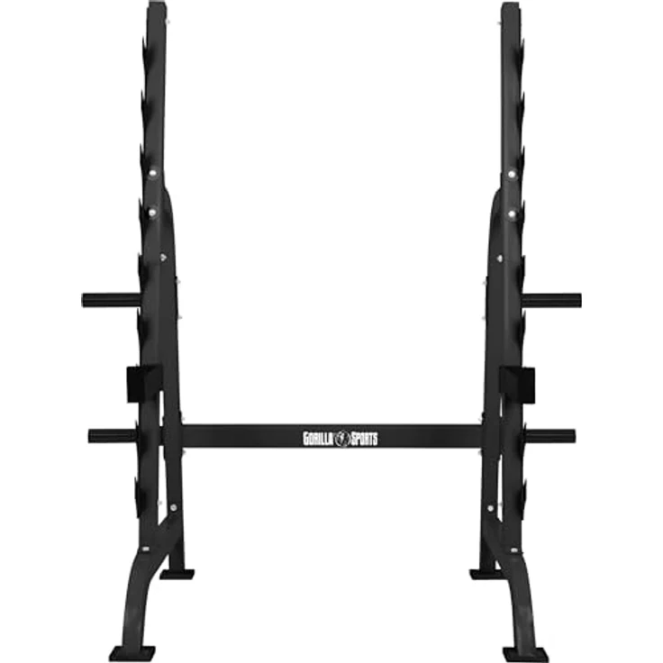 GORILLA SPORTS® Squat Rack, Kniebeugenständer mit Hantelscheibenständer, 9 Ablagen, max. 300 kg, aus Stahl, grau, 162,5 x 115 x 186 cm – Bild 7