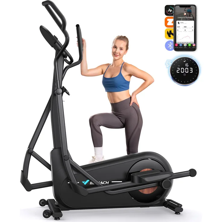 Merach Heimtrainer Crosstrainer, Ellipsentrainer mit APP, 16 Widerstandsstufen, selbstgenerierend, Bluetooth, bis 180 kg belastbar