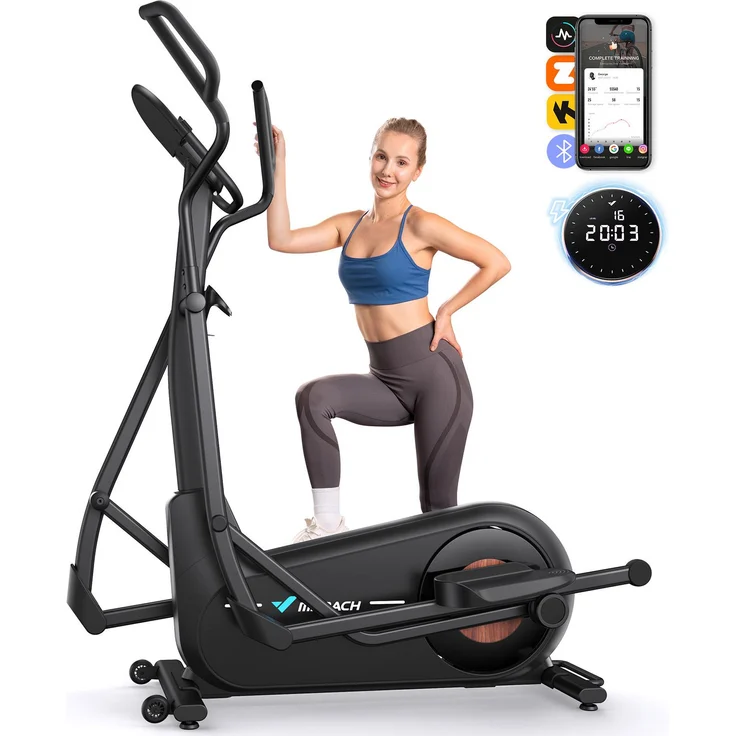Merach Heimtrainer Crosstrainer, Ellipsentrainer mit APP, 16 Widerstandsstufen, selbstgenerierend, Bluetooth, bis 180 kg belastbar
