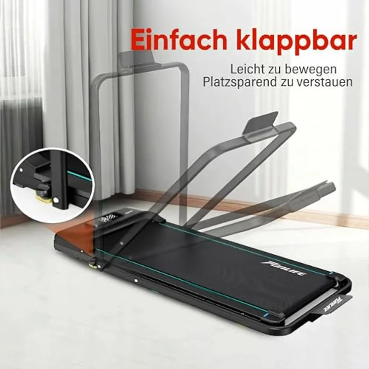 FunLife F1 Laufband klappbar – 3-in-1 Walking Pad (1–8 km/h) mit Haltegriff, leiser Betrieb, kompakt für Zuhause & Büro, blau – Bild 2