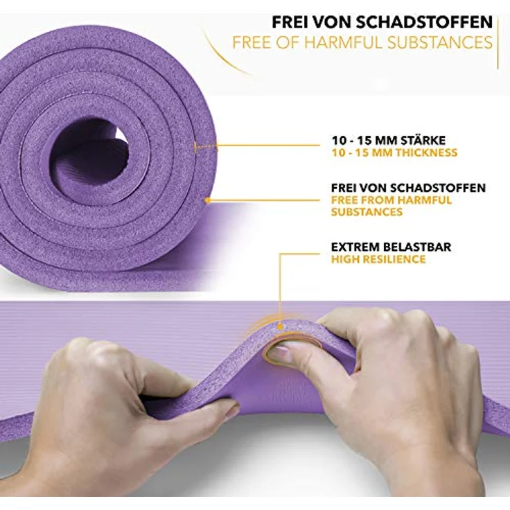 TRESKO Yogamatte Phthalatfrei - Rutschfeste Gymnastikmatte mit Tragegurt, 190 x 100 x 1,5 cm, Violett – Bild 3