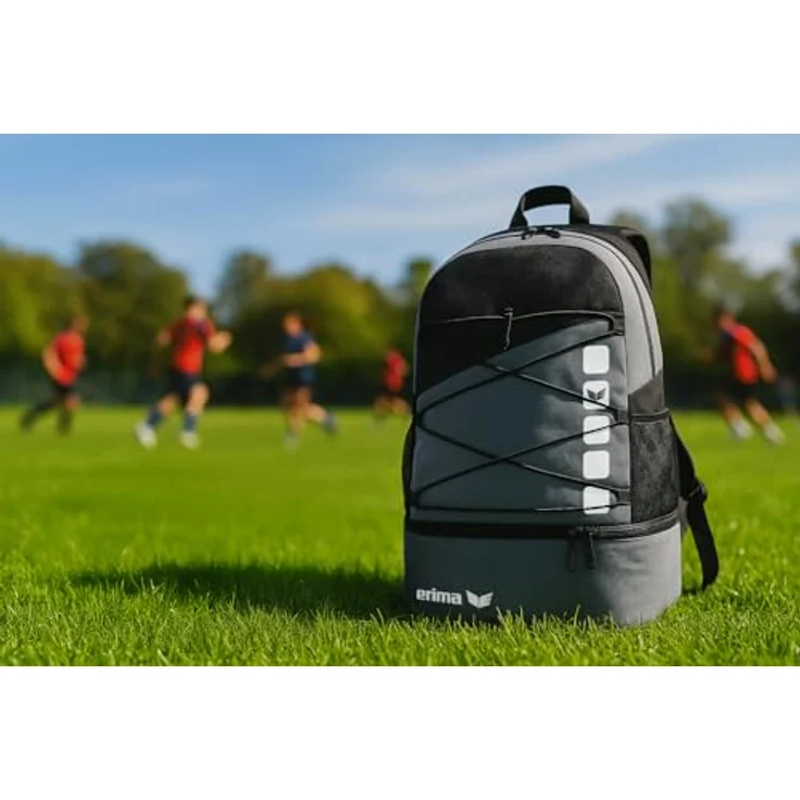 Erima CLUB 5 Multifunktionsrucksack mit Bodenfach, granit/schwarz, geräumiges Hauptfach, 25l, gepolsterte Schultergurte, abnehmbare Balltasche – Bild 2