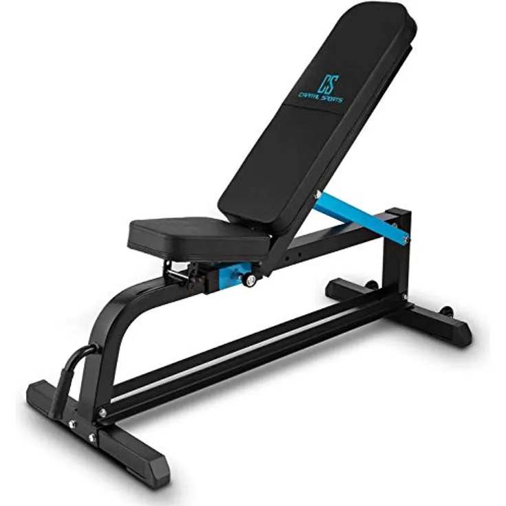 CAPITAL SPORTS Adjustar Hantelbank klappbar - Trainingsbank mit 7-Winkel-Rückenlehne, Schrägbank mit neigbarer Sitzfläche, 300 kg Tragkraft, Stahlrahmen, schwarz-blau