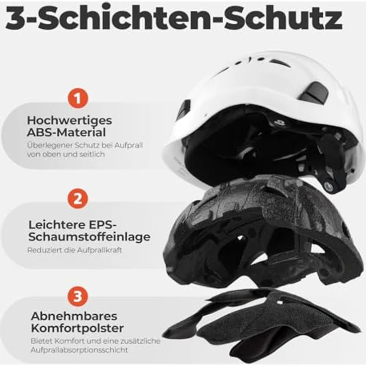 Mustbau Helm HSE06S, Bergsteigerhelm mit gefütterten Schaumstoffpolstern, abnehmbaren Schweißband und verstellbarer Passform, Weiß – Bild 3