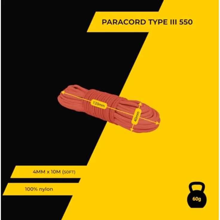 EdcX Paracord 550 Typ III, 4 mm Nylon-Seil, 250 kg Belastbarkeit, Sofit Orange, 10 m, Made in EU, ideal für Survival und Outdoor-Aktivitäten – Bild 3