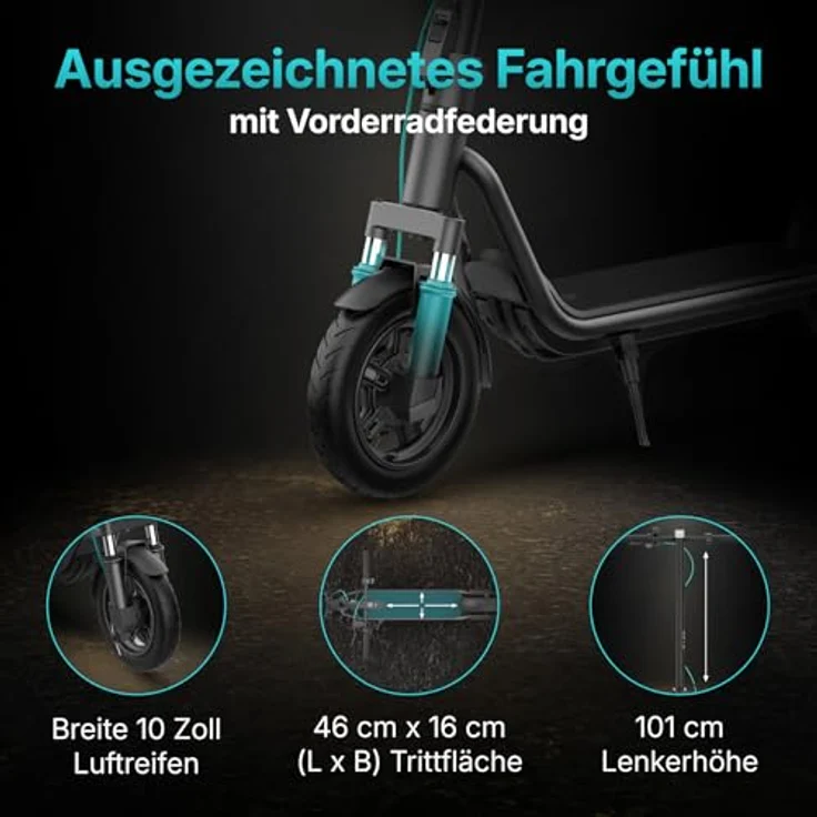 Odys Phi X30, E-Scooter mit Straßenzulassung, max. 20 km/h, 35 km Reichweite, 15% Steigung, 10" Luftreifen, Federung, Display & App – Bild 3