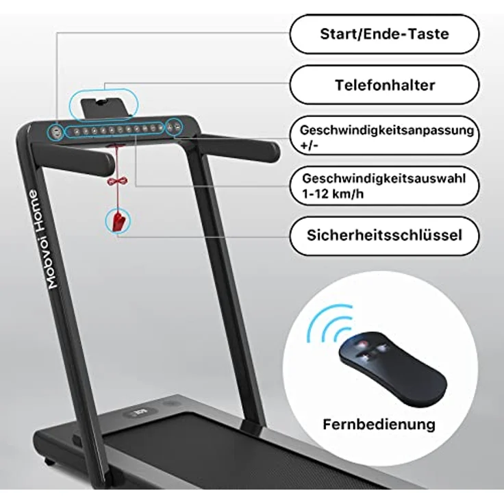 Mobvoi Home Laufband für Zuhause Klappbar 2,25 Ps Elektrisch Walking pad 12 KM/H eingebauter Bluetooth-Lautsprecher Fernbedienung Lauf- und Laufgerät für Heimfitnessübungen,Schwarz – Bild 3