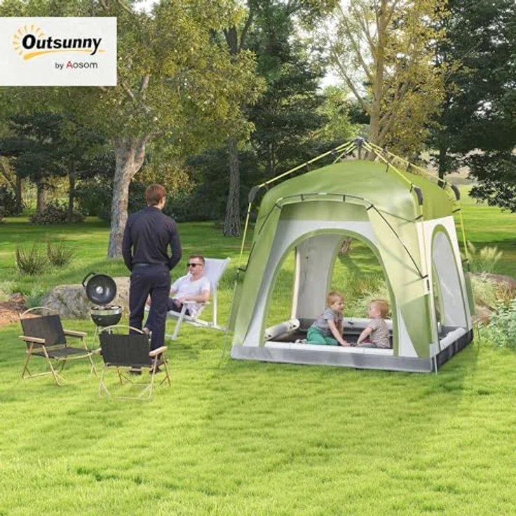 Outsunny Pop Up Kuppelzelt 4-Personen, UV 50+ Campingzelt mit 4 Türen, 1,9 m Höhe, 1000mm Wassersäule, leicht und stabil, ideal für Familien und Gartenreisen – Bild 2