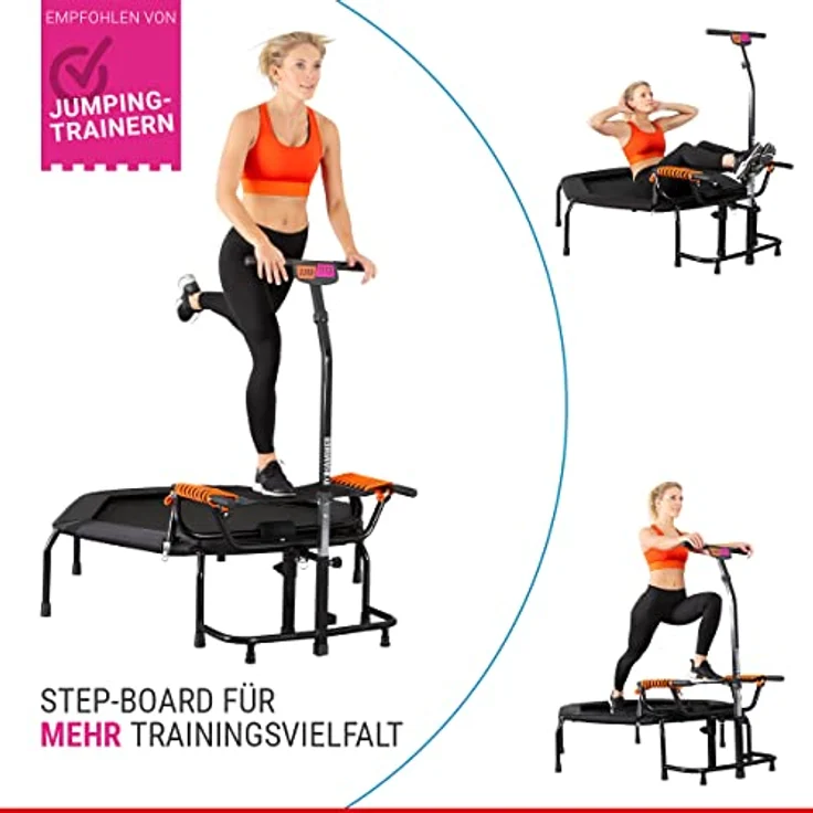 HAMMER Fitness-Trampolin JumpStep, Flexibles & gelenkschonendes Step-Board, aufstellbar, intensives Po- und Beinmuskeltraining, 3 Trainingsvideos inklusive, höhenverstellbarer Griff – Bild 2