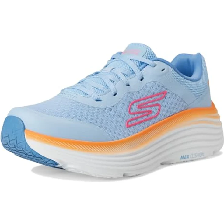 Skechers Max Cushioning Endeavour, Damen Laufschuhe mit Air-Cooled Goga Mat Einlegesohle, veganes Obermaterial, mehrfarbig in Orange und Blau, Größe 36 – Bild 2