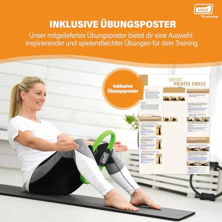 SISSEL® Pilates Circle Compact | Glasfaserring mit Schaumstoffpolstern | Antirutsch-Gummierung | Ideal für Kraft- und Koordinationstraining | Inkl. Übungsposter | Lime – Bild 3