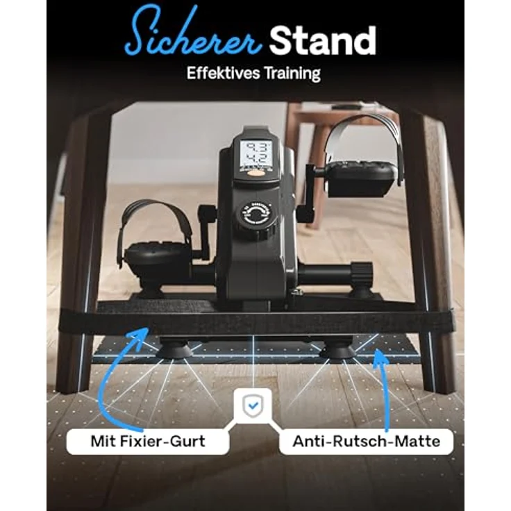 FREITHAL Der gelenkschonende Pedaltrainer PRO [TESTSIEGER] - Mit Anti-Rutsch-Matte & beleuchtetem Display - Leiser Arm und Beintrainer Senioren [Fuß- & Handpedalen] - Mini Heimtrainer Fahrrad in Schwarz – Bild 5