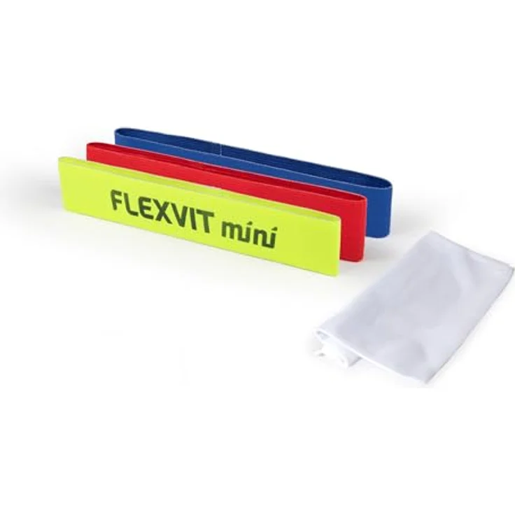 FLEXVIT Mini 3er Set Basic, Fitnessbänder für Stabilisation und Aktivierung, Widerstand Leicht bis Mittel, Gelb/Rot/Blau, Waschbar und Hautfreundlich, MADE IN GERMANY – Bild 1