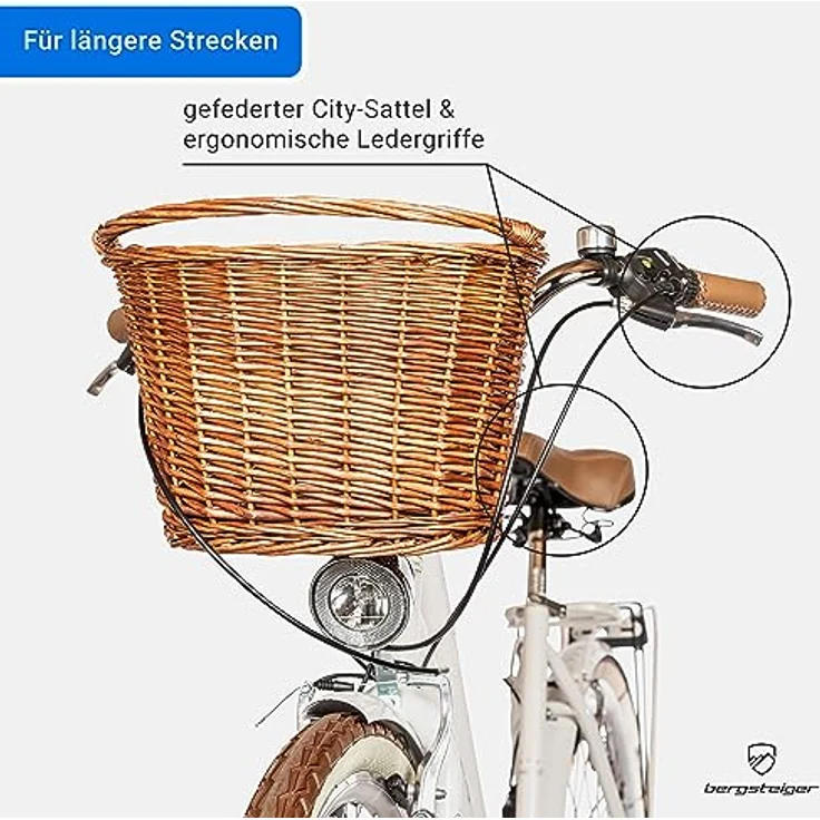 Bergsteiger Marseille 26 Zoll Damenfahrrad, Korb aus Rattan, Retro-Design, 6 Gang Schaltung, Damen-Citybike in Schwarz – Bild 3