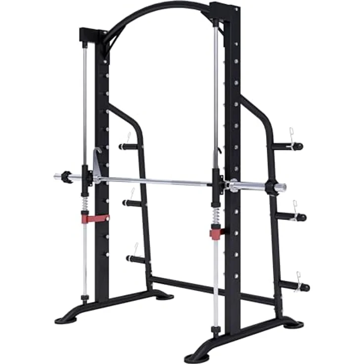 GORILLA SPORTS® Power Rack - inkl. Langhantelstange, bis 300 kg belastbar, 6 Hantelscheibenablagen, Stahlkonstruktion, Schwarz - Multipresse, Kraftstation, Smith Machine, Power Cage, Squat Rack – Bild 1