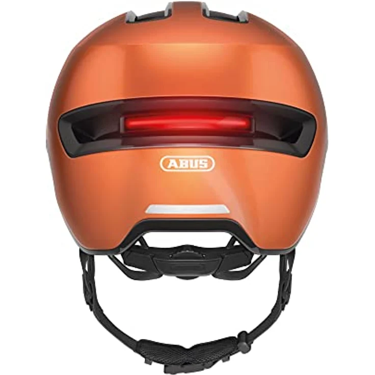 ABUS Stadthelm HUD-Y ACE, stylischer Fahrradhelm mit Visier und aufladbarem LED-Rücklicht, für Damen und Herren, orange, Größe S – Bild 4