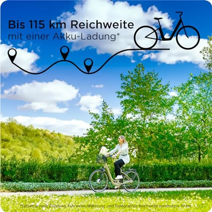 Zündapp Z517 E Bike Damenfahrrad, 28 Zoll, 155-190 cm, 7 Gang Nabenschaltung, Rücktrittbremse, Vorderradmotor, 374 Wh Akku, inklusive Beleuchtung und Frontkorb – Bild 2