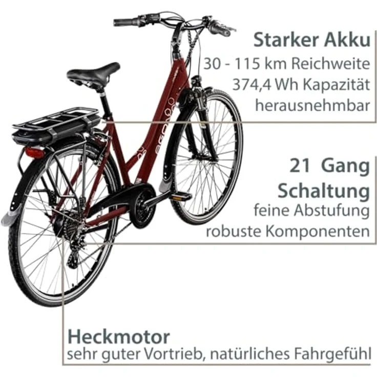 AGON Avesa E Bike Trekkingbike 28 Zoll Pedelec Elektrofahrrad mit Ananda Motor 25 km/h (weinrot, 48 cm) – Bild 4