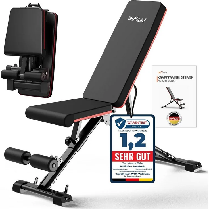 DH FitLife Hantelbank klappbar verstellbar, 7-fach Rückenlehne & 3-fach Sitz, multifunktional für Flach- und Schrägbank, stabil & platzsparend, bis 230 kg belastbar