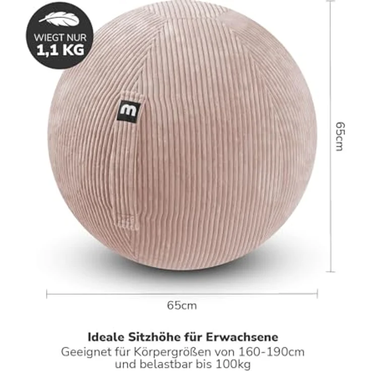 mokebo Stoff Sitzball Büro ergonomisch 'Der Sportliche', 65cm Breite, mit Pumpe, kuscheliger Cordbezug, grau – Bild 4