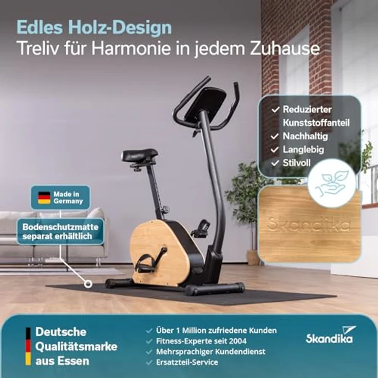 Skandika Ergometer Treliv P8, Heimtrainer aus schwarzem Eisen mit MDF Holz, Magnetbremse 32 Stufen, LED Display, 22 Programme, Bluetooth Kinomap App kompatibel, bis 120 kg – Bild 2