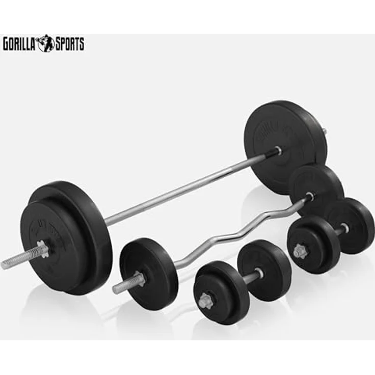 GORILLA SPORTS® Hantelbank mit Ablage, klappbar, 170 cm Langhantel, 35 cm Kurzhantel, 120 cm SZ Stange, 40/70/100 kg Set, bis 300 kg, Schwarz - Trainingsbank für Muskelaufbau und Krafttraining – Bild 3