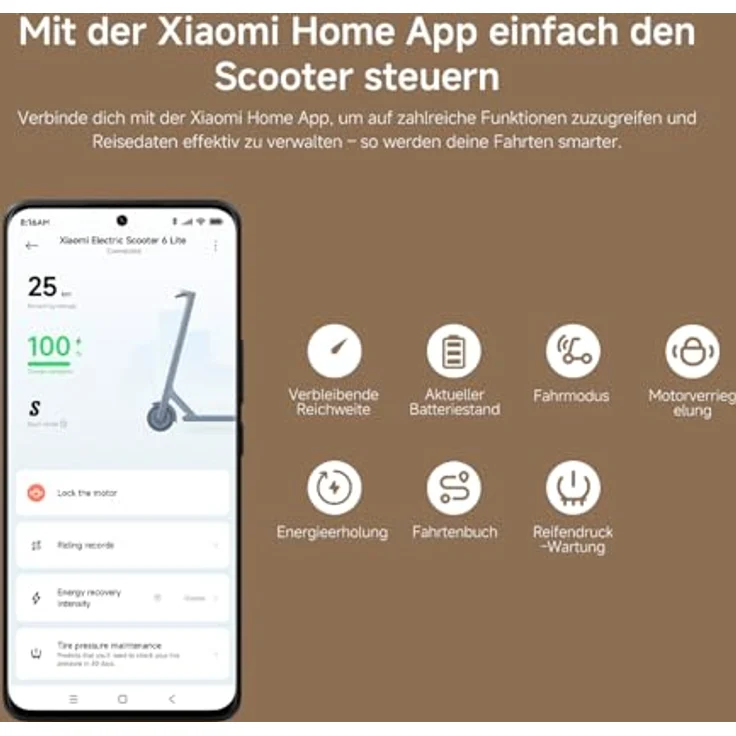 XIAOMI Electric Scooter 6 Lite E-Scooter, 10 Zoll Luftreifen, 25 km Reichweite, 500W Motor, IPX4, Schwarz – Bild 13