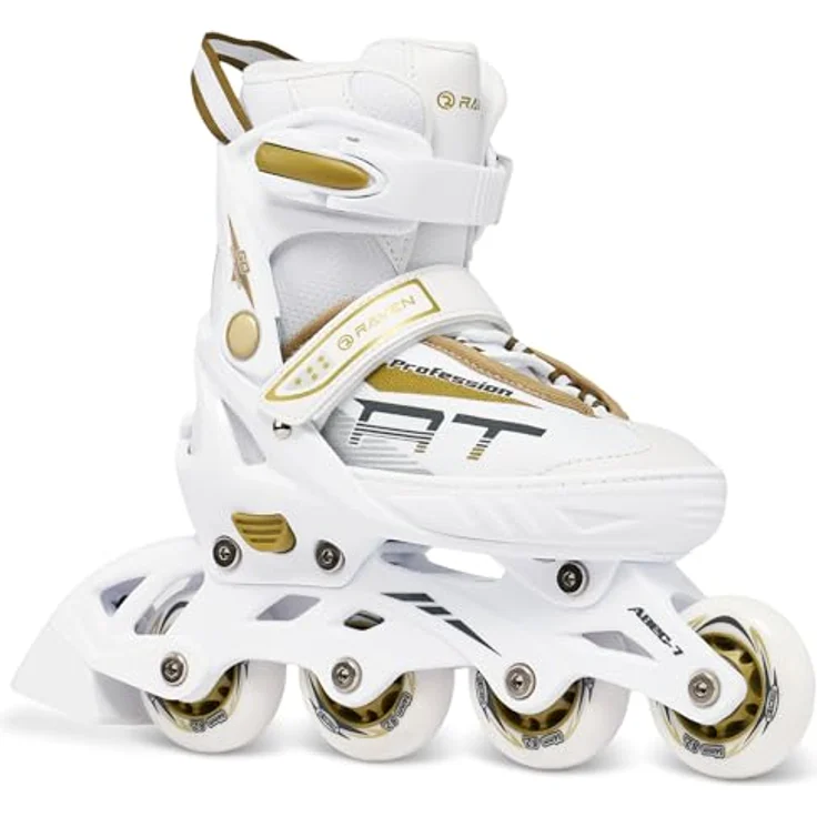 RAVEN Profession Inlineskates, verstellbar 2in1 für Kinder und Erwachsene, White/Gold, Größe 38-42 (25cm-27,5cm) mit Komfort- und Sicherheitsfeatures – Bild 2