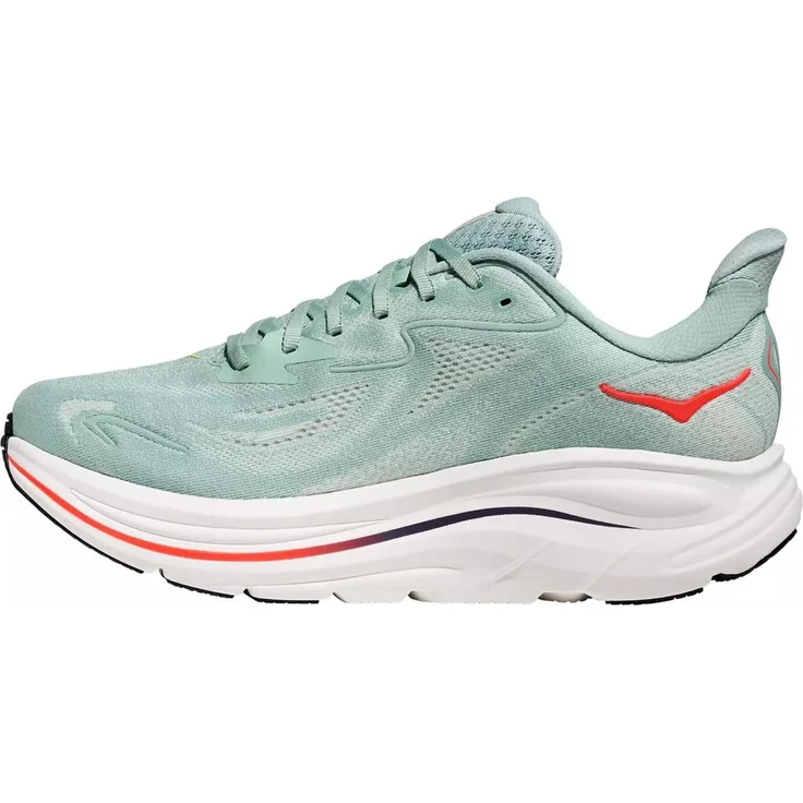 HOKA ONE ONE Clifton 10, Herren Laufschuh für Normalpronierer, atmungsaktives Mesh, 8 mm Sprengung, sage/neon flame, Größe 48 – Bild 1