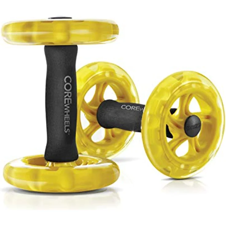 SKLZ COREWheels Dynamischer Kraft & Bauchtrainer, Workout Räder, Mit Ergonomischen Schaumstoffgriffen, Gelb/Schwarz – Bild 2