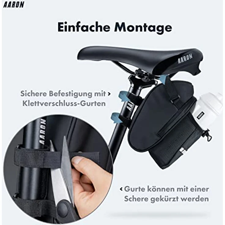 AARON Satteltasche Fahrrad, wasserabweisend mit Flaschenhalter und Reflektor, 1 Liter Volumen – Bild 6