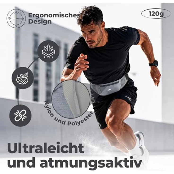 NORDRUN Laufgürtel für alle Handys, verstellbar und wasserdicht, mit großer Kapazität und Kopfhöreranschluss, grau – Bild 5