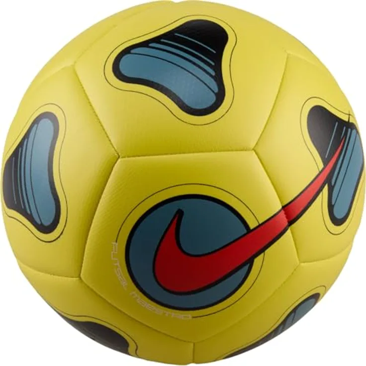 Nike Maestro Futsal-Ball, PRO, 12-Panel-Design, maschinengenähte Hülle, strukturiertes Ballgefühl, Lightening/Smokey Blue/Picante Red