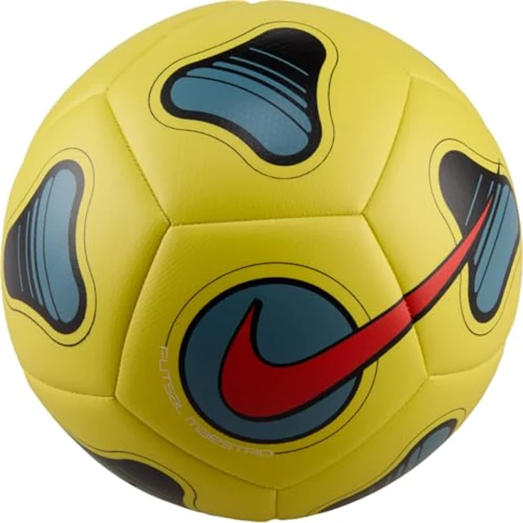 Nike Maestro Futsal-Ball, PRO, 12-Panel-Design, maschinengenähte Hülle, strukturiertes Ballgefühl, Lightening/Smokey Blue/Picante Red