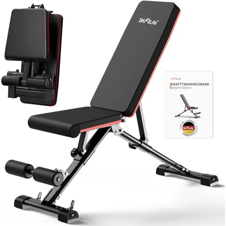DH FitLife Hantelbank klappbar verstellbar, Schrägbank Flachbank für Bankdrücken Rückentrainer u. Bauchtrainer, Trainingsbank Fitnessbank multifunktional für Fitness Krafttraining, Weight Bench – Bild 1