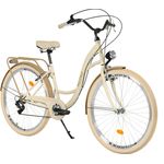 Milord Komfort Fahrrad Retro Vintage Damenfahrrad, 28 Zoll, Creme-Braun, 7 Gang Shimano Cityrad