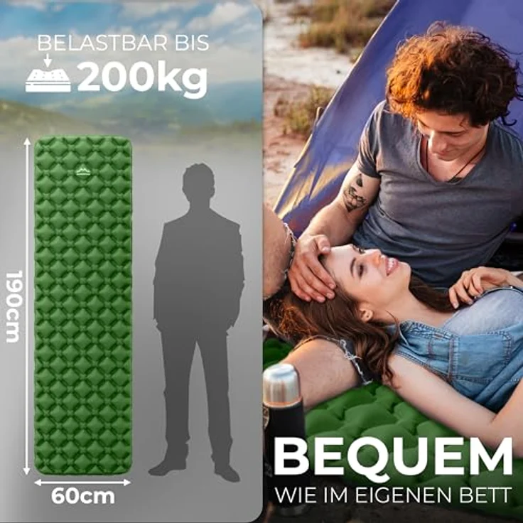 Alpenwert® Isomatte Outdoor, ultraleichte aufblasbare Luftmatratze mit kleinem Packmaß für Camping & Backpacking, ergonomisch geformt (Grün) – Bild 5