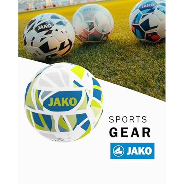 JAKO Miniball Iconic, Fußball für Kinder Größe 1, weiß/JAKO blau/Neongelb, maschinengenäht, 16-Panel-Konstruktion – Bild 2