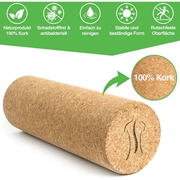 BACKLAXX ® Faszienrolle Set aus Kork – schadstofffreie, antibakterielle Faszienrolle für Rücken und Wirbelsäule, inkl. Anwendungsvideos und Baumwolltasche – Bild 4