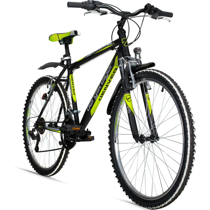 Bergsteiger Denver 26 Zoll Mountainbike, 18 Gang-Schaltung, Licht, Schutzblech, Gabel-Federung, geeignet ab 155 cm
