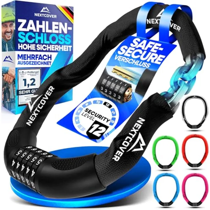 NEXTCOVER® Fahrradschloss LockPro, 5-stelliges Zahlenschloss aus Stahl, wetterfest, 100 cm für E-Bike und Roller, hohe Sicherheit [SAFESECURE]