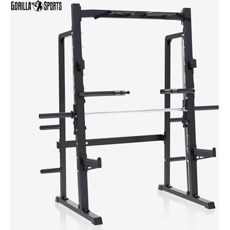 GORILLA SPORTS® Half Rack Smith Machine - Schwarzes Squat Rack mit Klimmzugstange, für 30/50mm Hantelscheiben, Maximale Belastbarkeit 300 kg – Bild 3