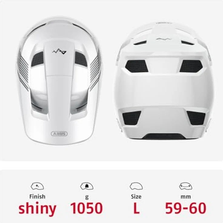 ABUS Downhill Helm HiDrop, Fullface Helm mit ABS-Außenschale, ASTM-er Sicherheit, für Downhill, Enduro und Bikepark, Weiß, Größe L – Bild 3