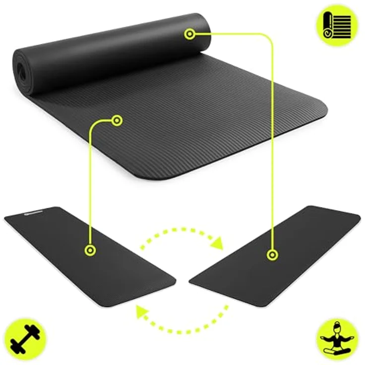 HyperMotion Yogamatte HYP58 YOGA MAT 0.8B, NBR-Schaumstoff, 183x61x0,8 cm, Schwarz, mit Tragegurt – Bild 11