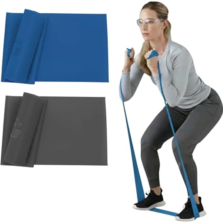 THERABAND Widerstandsband-Set, 2er-Pack (Blau & Schwarz) – 1.5m Latexbänder für Oberkörper, Beine & Rumpf, ideal für Reha und Pilates – Bild 1