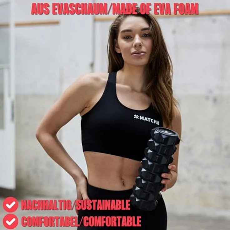 MATCHU Faszienrolle - Massageroller in Schwarz (31x10 cm, hart) - Effektive Selbstmassage zur Muskellockerung und Verspannungsreduktion – Bild 4