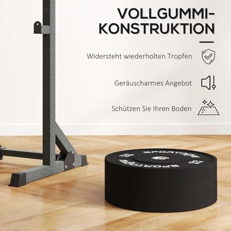 SPORTNOW Hantelscheiben 2er-Set, 2 x 20kg, Gummigewichte mit 5 cm Bohrung für Olympiastangen, Schwarz – Bild 3