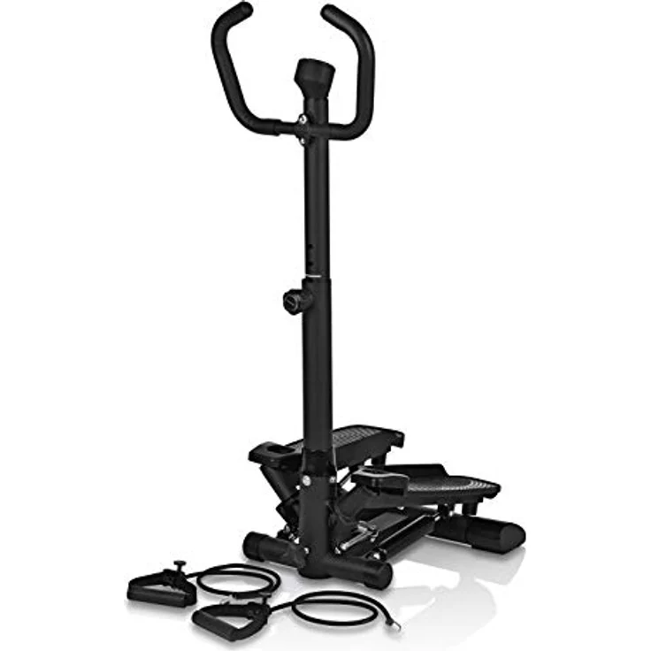 VITALmaxx Fitnesstrainer Swing Stepper mit 2 Expanderbändern | Trainiert die Beinmuskeln und fördert die Ausdauer | Höhenverstellbarer Handgriff | Max. Belastung 100 kg [schwarz] – Bild 1
