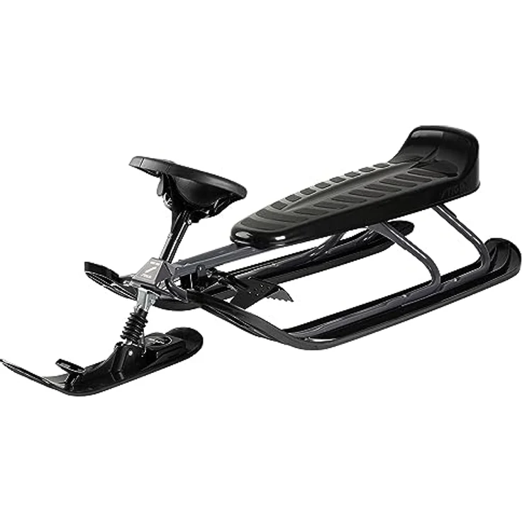STIGA Snowracer King Size GT Großer Lenkschlitten mit Bremsen für 2 Kinder oder mit Erwachsene - Graphite Grey/Black, Rodel für 1 Erwachsenen und 1 Kind, robustes Design bis 100 kg, Stoßdämpfer und Curve Ski System – Bild 1